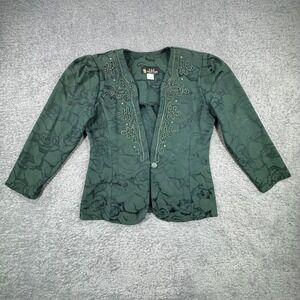 S&S Collection VTG 80s Dynasty Women's Green Rose Brocade Embellished Jacket Med